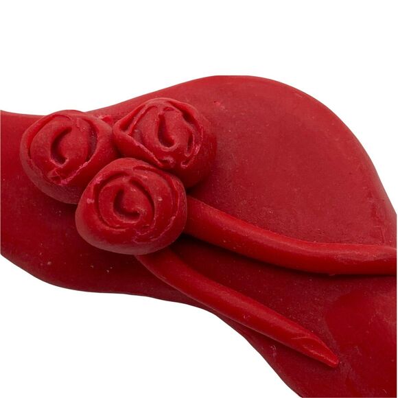 Red Hat Lady Handmade Brooch Polymer Clay C Clasp Floppy Pin 1.5"X3.5" Retro - Picture 2 of 12